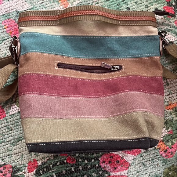 SNUG STAR Canvas Handbag Multi-Color Striped Lattice Cross Body Shoulder/tote - Picture 8 of 14